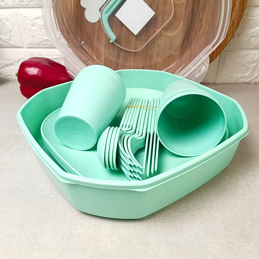 Пластиковая посуда для пикника 22 предмета на 4 персоны Бирюзовый Plastar Pak