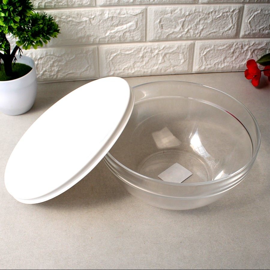 Салатник скляний для зберігання з білою кришкою Luminarc Empilable 2900 мл 23 см (H1154) Luminarc