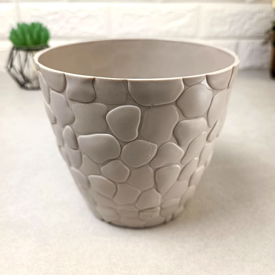 Серый декоративный вазон для цветов 3л 17.5*15.5см, Камни Elif Plastik