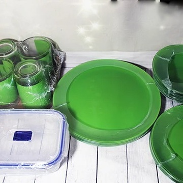 Столовий зелений скляний сервіз Luminarc Simply Bold 16 предметів + контейнер (P9194) Luminarc
