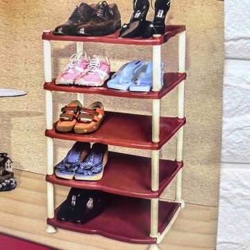 Пластиковая коричнево-бежевая этажерка для обуви 5 ярусов Ефе-пластик Efe plastics