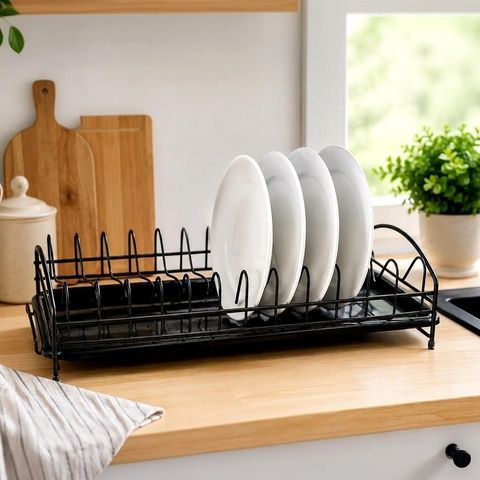 Сушилка для посуды Kamille 0369 черная 38&times;18&times;8 см с поддоном Kamille