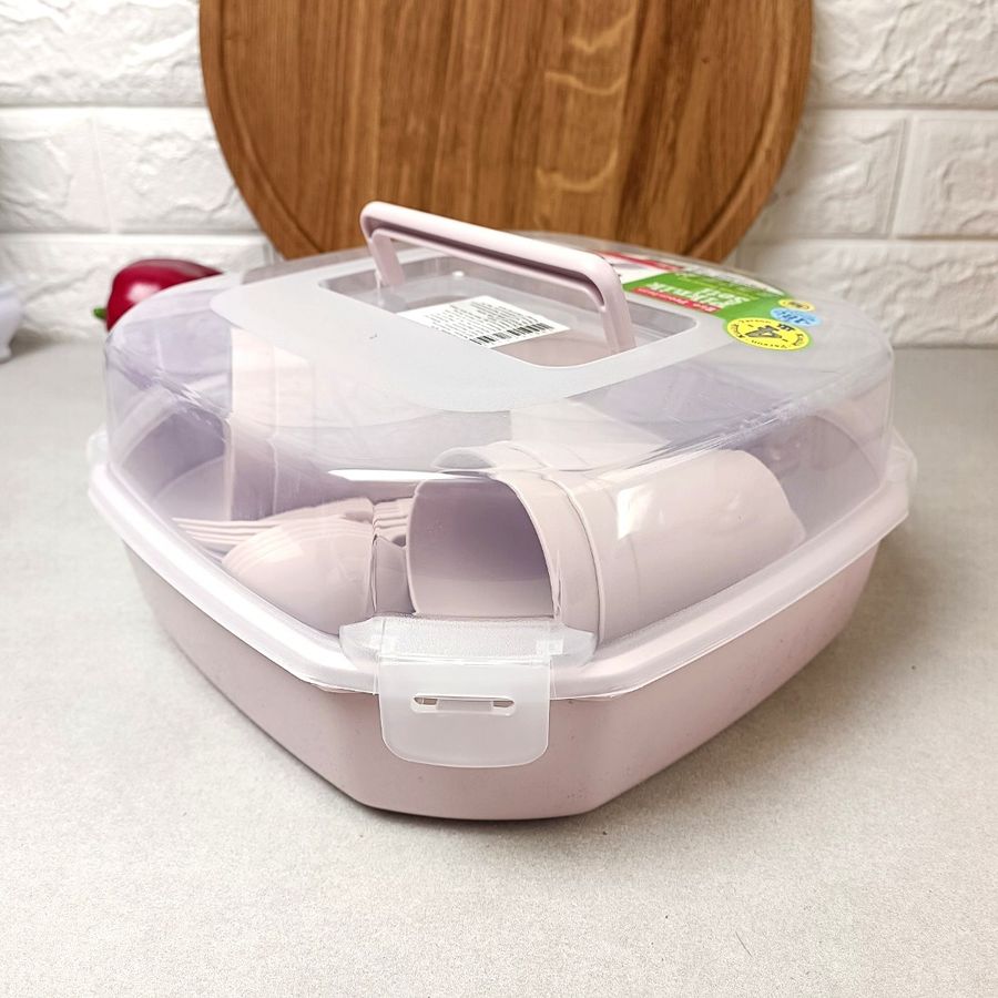 Пластиковий посуд для пікніка 22 предмети на 4 персони Рожевий Plastar Pak