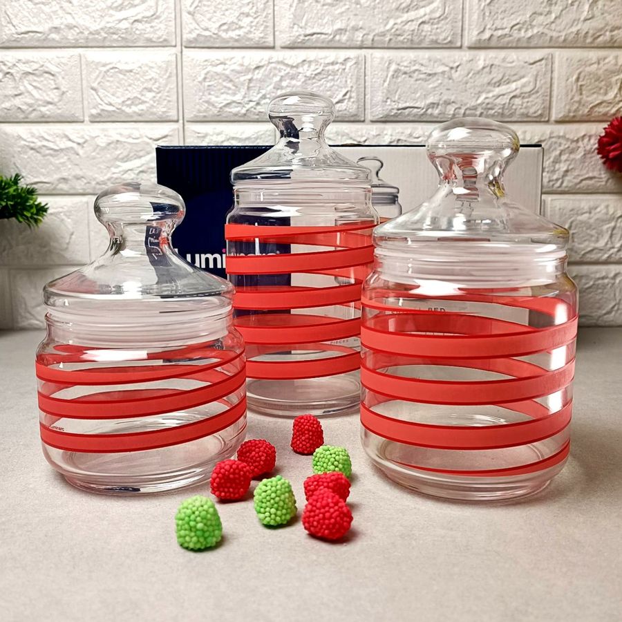 Набір скляних банок з рожевим декором Luminarc Spiral 3 шт (Q0397) Luminarc