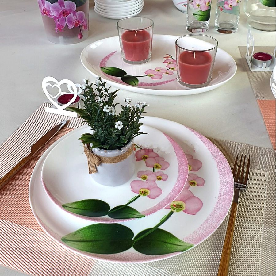 Білий столовий сервіз із рожевими орхідеями Luminarc Pink Orchid 46 предметів Luminarc