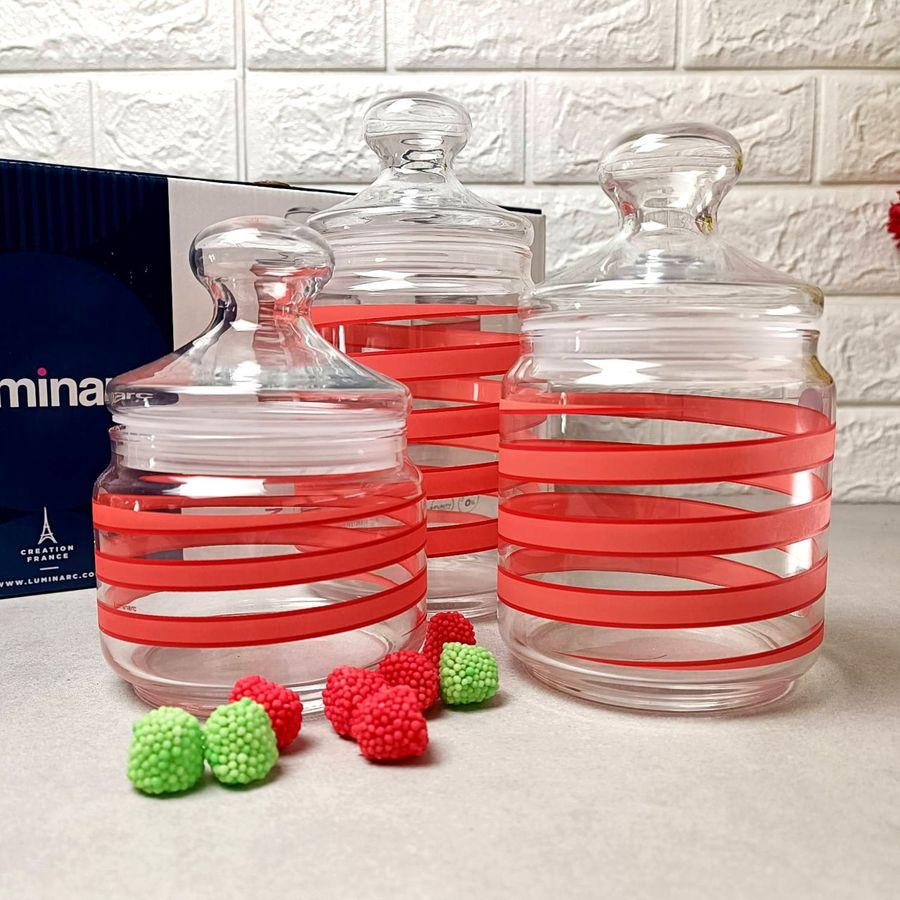 Набор стеклянных банок с розовым декором Luminarc Spiral 3 шт (Q0397) Luminarc