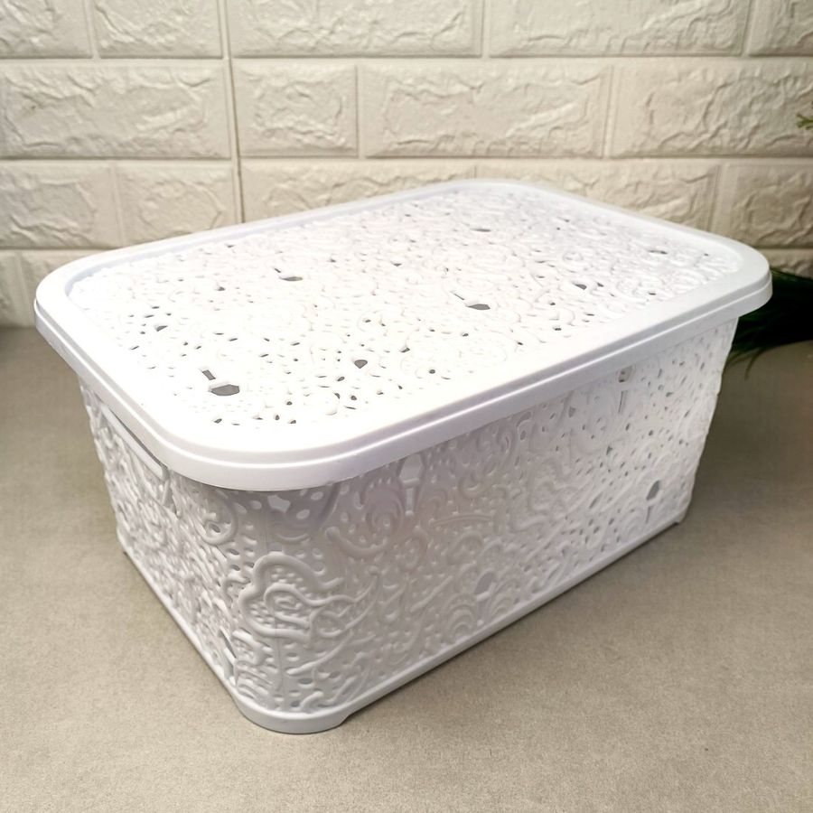 Витіюватий прямокутний кошик 6 л білого кольору на ніжках, 374 Elif Elif Plastik
