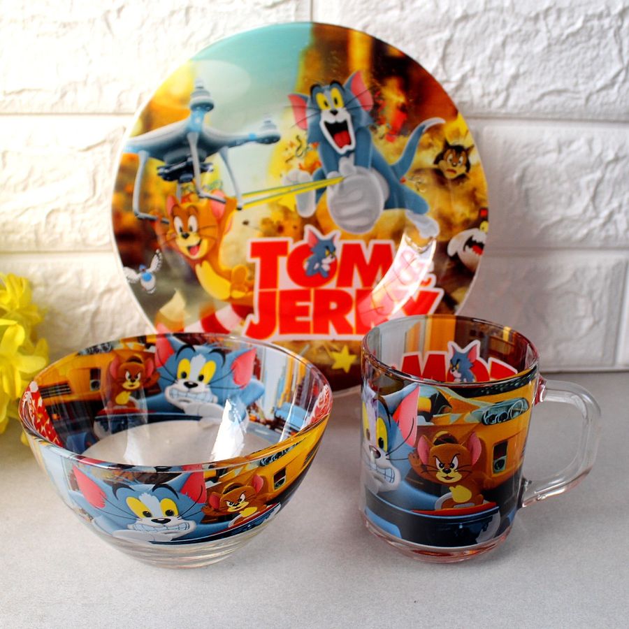 Детская посуда с мульт-героями 3 пр Том и Джерри, детская посуда Hell