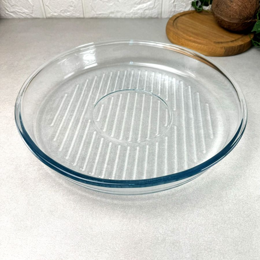 Круглая стеклянная форма-гриль для запекания 32 см BORCAM GRILL, жаропрочная посуда Borcam