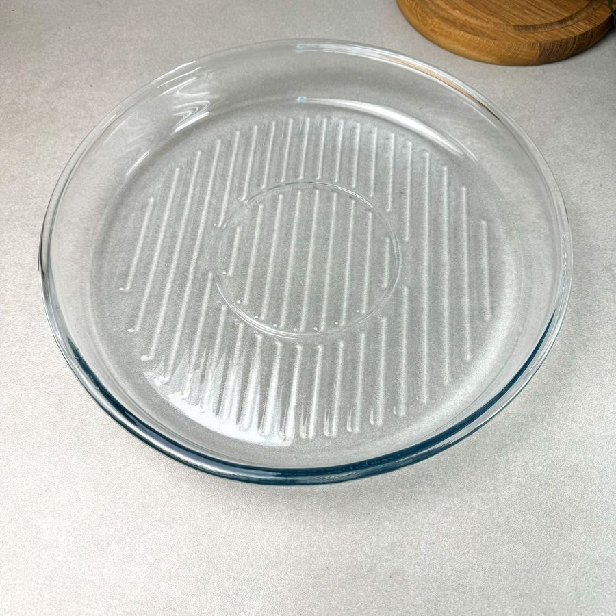 Круглая стеклянная форма-гриль для запекания 32 см BORCAM GRILL, жаропрочная посуда Borcam