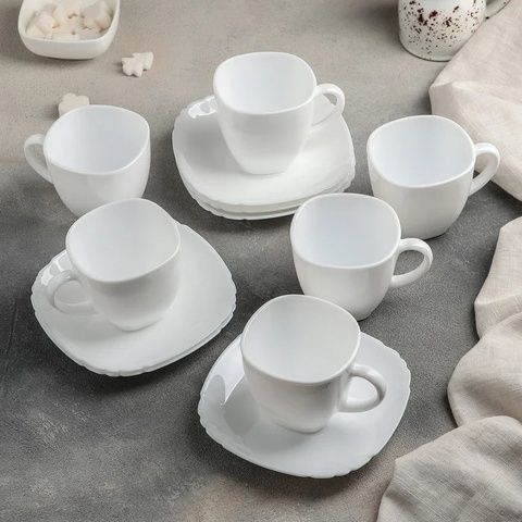 Сервиз чайный белый с квадратными чашками Luminarc Lotusia white 220х6 (Н1789) Luminarc