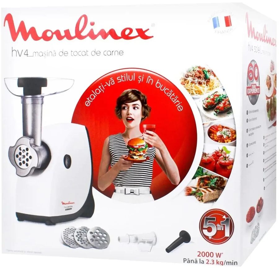 Многофункциональная электрическая мясорубка MOULINEX ME445A38 с насадками для колбасок Moulinex