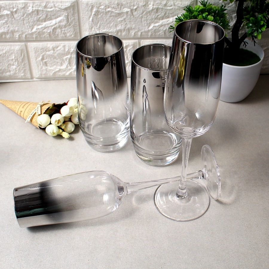 Набор перламутровых бокалов и высоких стаканов с гальваническим эффектом, цветные бокалы A-plus