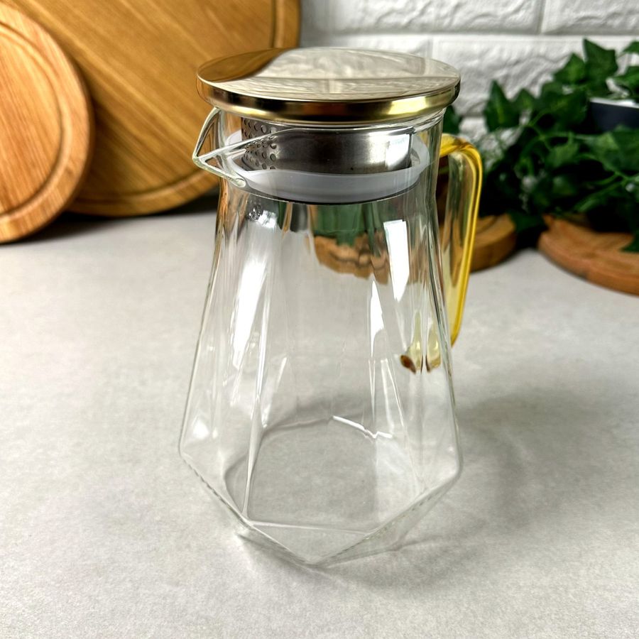 Скляний алмазний чайник 1,5 л для плити із золотистою ручкою Без бренда